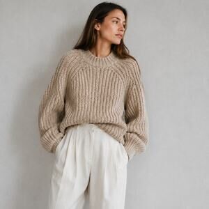 DÔEN Lulu Baby Alpaca Sweater Womens M Beige Long Sleeve Mock Neck